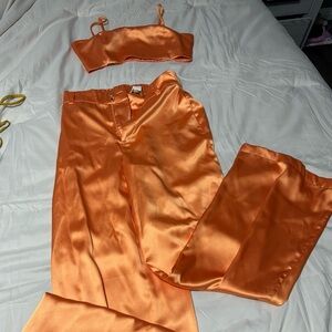 Harlow Vibrant Orange Satin Set